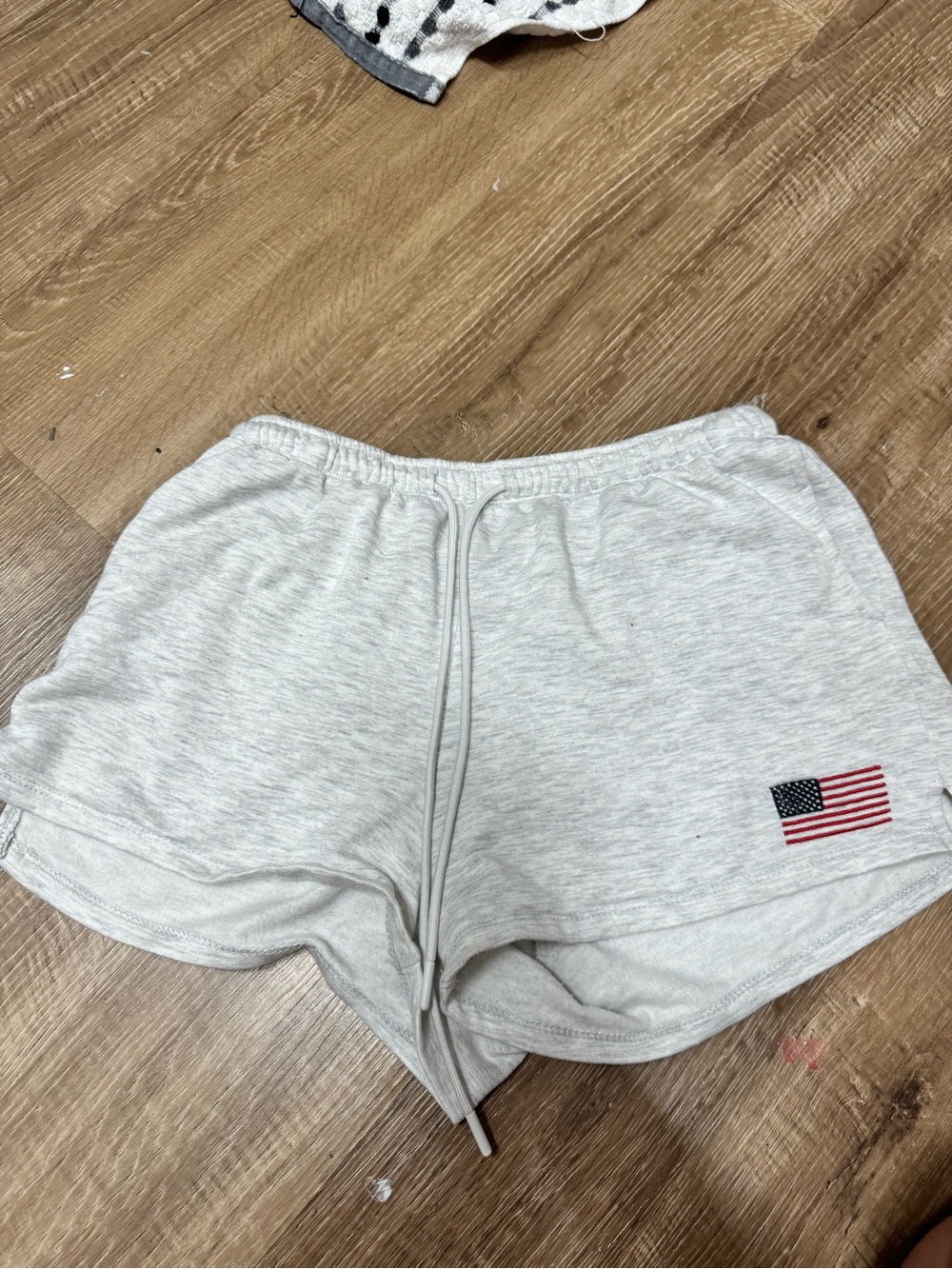 Express Light Gray Athletic Shorts with American Flag Patch
